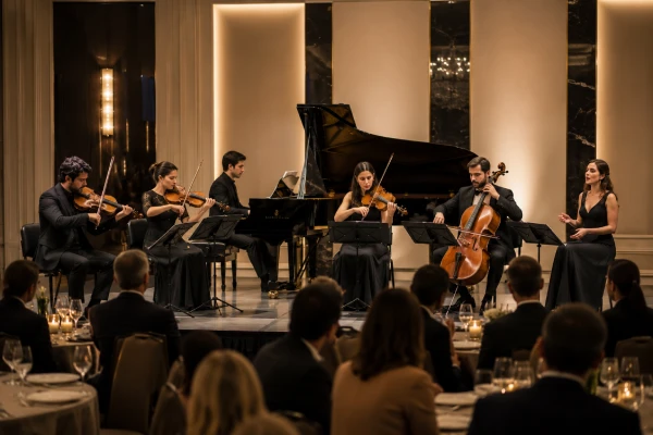 Sexteto de cuerda con piano para gala de empresa VIP. Músicos eGalo