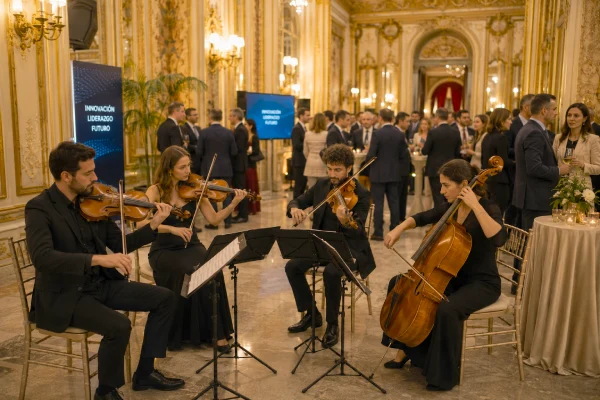 Trío de músicos en gala corporativa en hotel Palace de Madrid